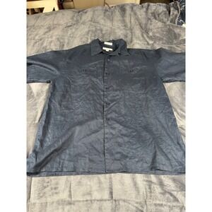 Visitor Mens Navy Blue 100% Washable Linen Short Sleeve Button Down Shirt Large‎